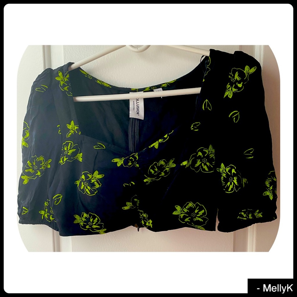 ASOS  Flowered green and black crop top